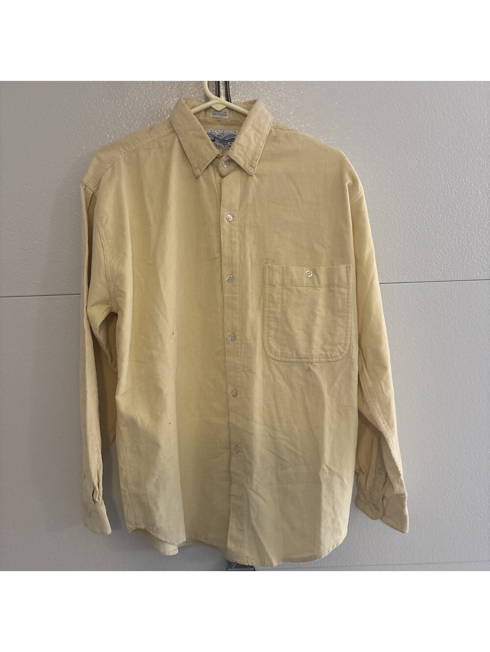 Perry Ellis America Vintage 90s Corduroy Button Down MEDIUM Yellow Long Sleeve